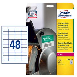Etichette bianche in polietilene 45,7x21,2mm, laser, 10fg Avery