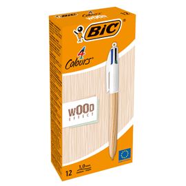 Scatola 12 penna sfera a scatto 4 Colori Wood 1.0mm BIC®