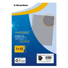 Divisori numerici (1-12 in PP 12 tacche F.to A4 MAXI 24,5x30cm Grigio Starline