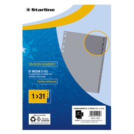 Divisori numerici (1-31 in PP 31 tacche F.to A4 21x29,7cm -Grigio Starline